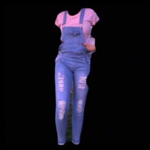 Overalls/ pink T-shirt